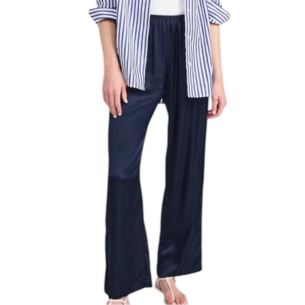 Donni Silky Simple Pants Navy Small – Wide Leg Minimal